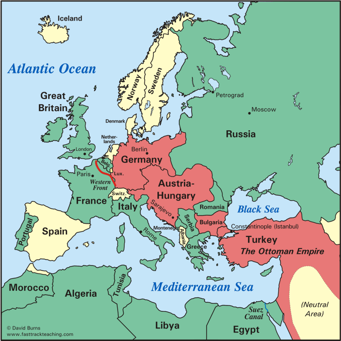 Map - World War I: Who's Who - Key to Alliances in 1917 - Western Front