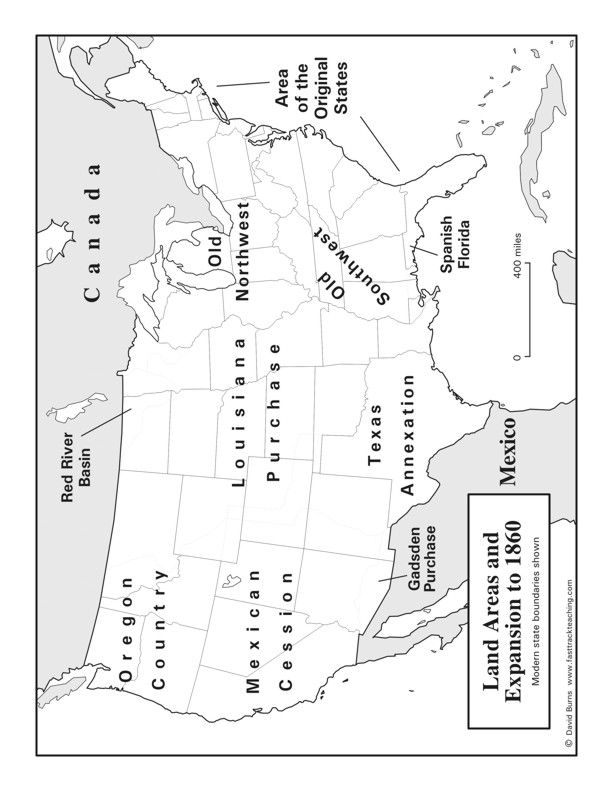 Fasttrack to America's Past - Section 4 - The Growing Years 1800 - 1860 - U.S. Land Areas and Expansion to 1860 - map page